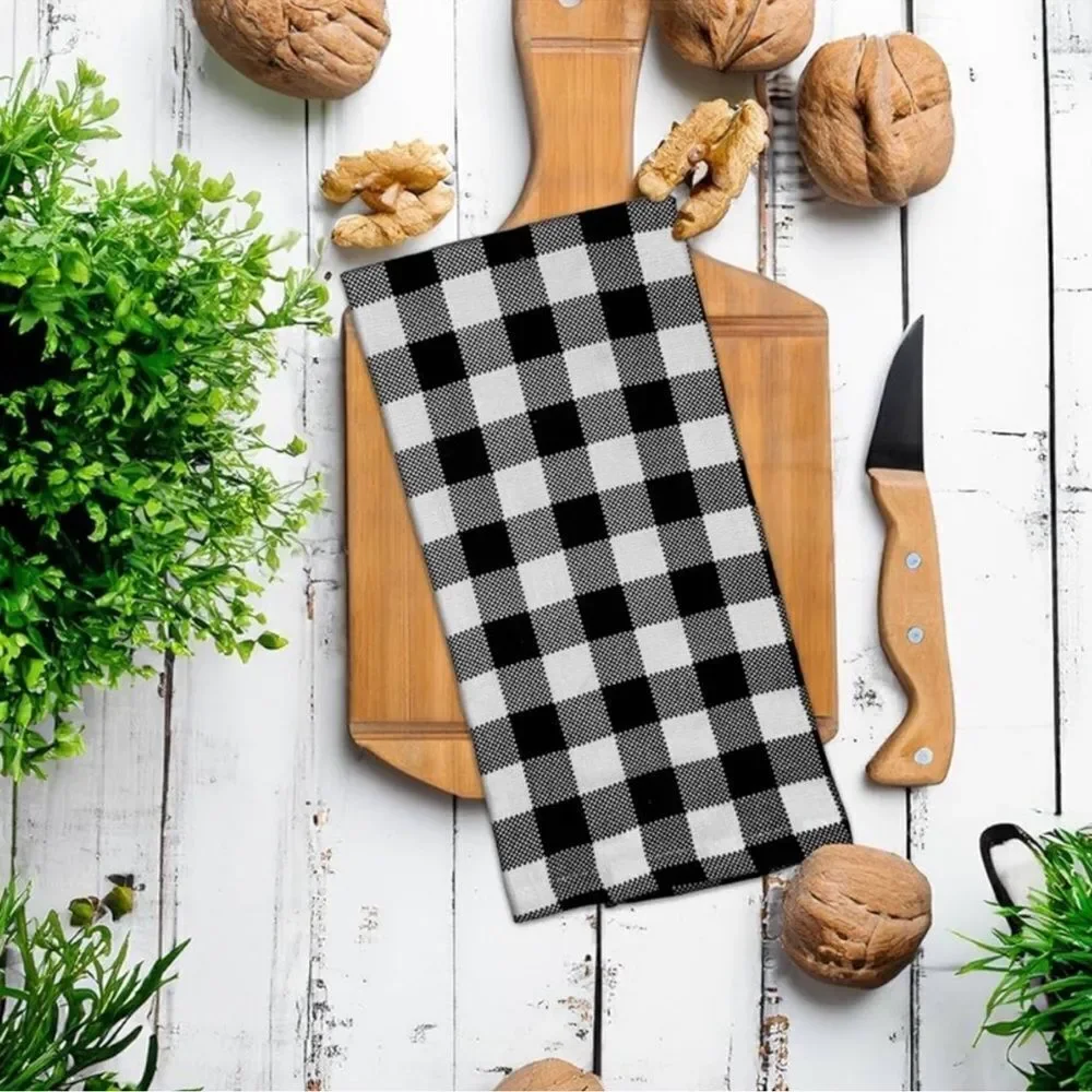 MRKT Autumn Harvest Black White Graphic Gingham Plaid Cotton Towel Gift Set